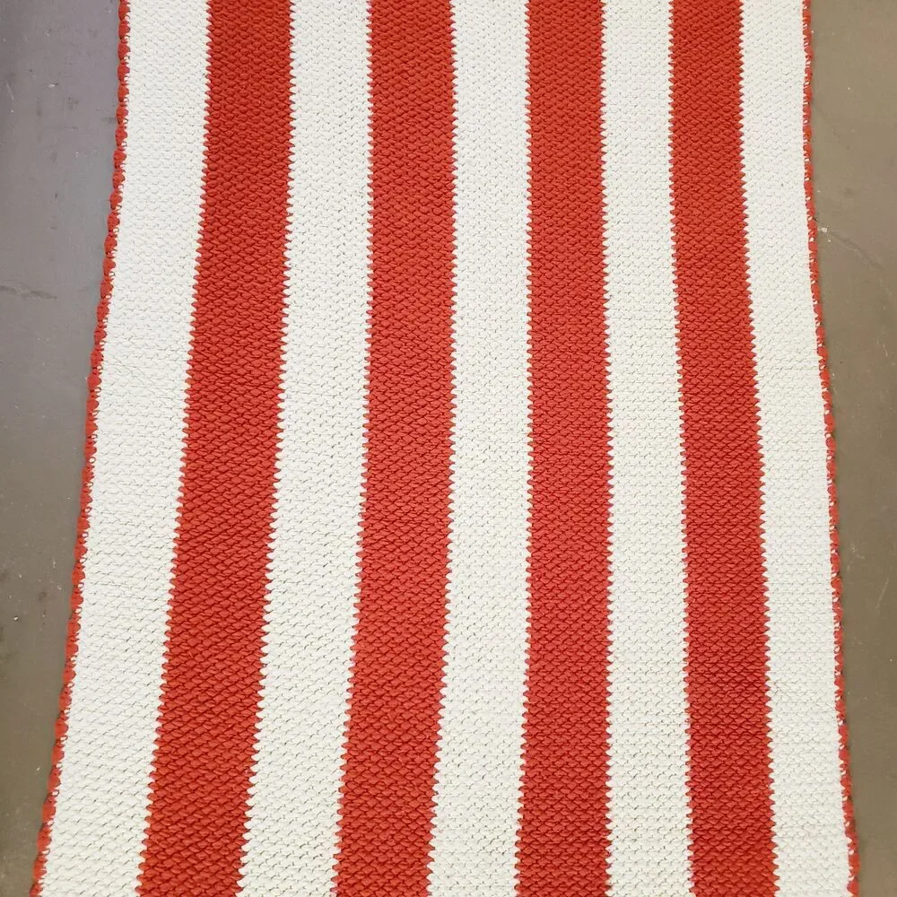 Vintage Afghan Throw Blanket Orange White Striped Fall Halloween MCM